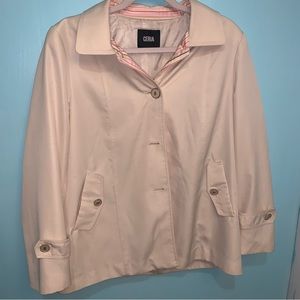 Ceria Minimalist Cream 2Pkt Collared V-Neck Button-Up Long Sleeve Jacket, Large